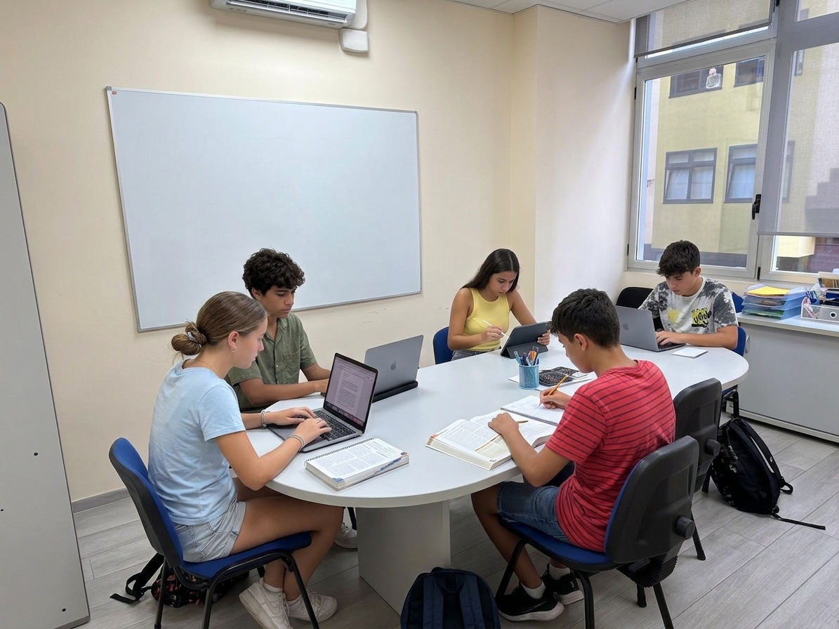 Grupo reducido trabajando en un aula de Alquimia